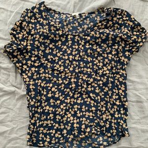 Joie Navy and Yellow Silk T-Shirt size XS